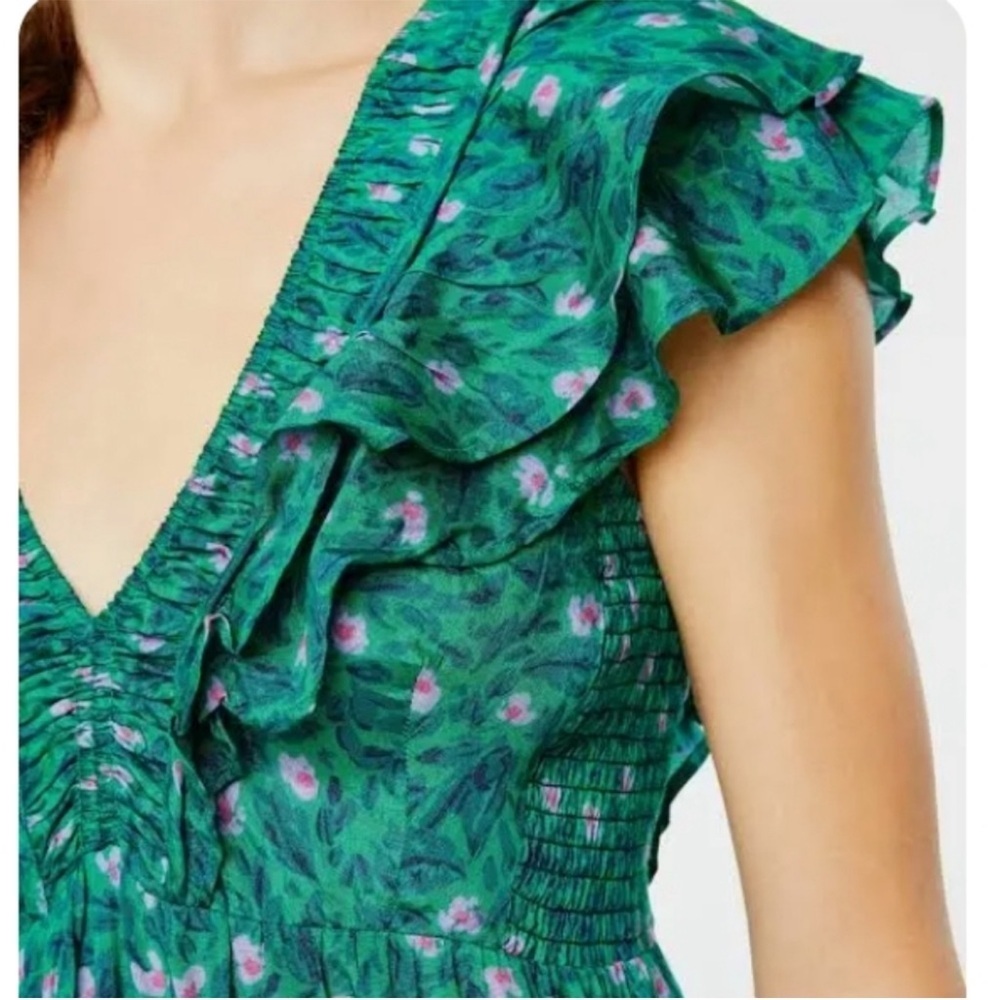 Roller Rabbit Ondika Cerro V Neck Short Ruffled Sleeve Tiered Mini Dress Small - Picture 2 of 12